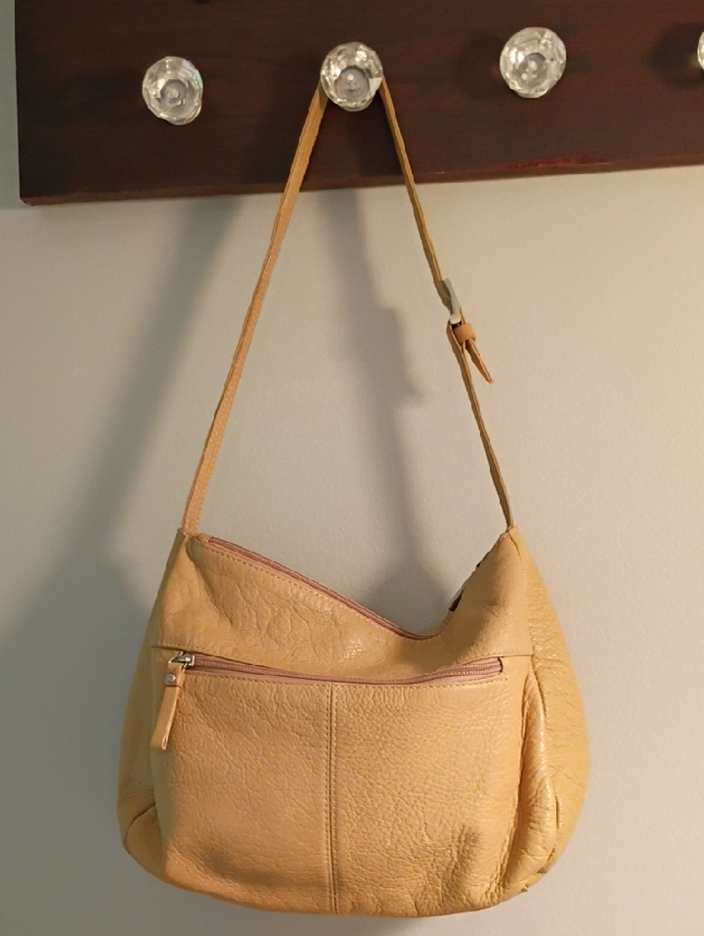 Pebbled Leather Shoulder Bag in Light Tan